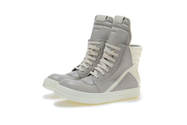 Rick Owens light grey milk white Geobasket high-top leather sneakers