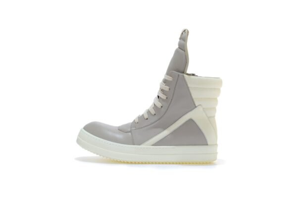 Rick Owens light grey milk white Geobasket high-top leather sneakers - Image 2