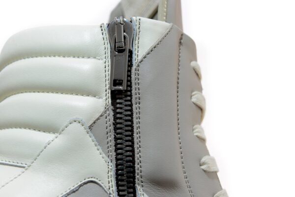 Rick Owens light grey milk white Geobasket high-top leather sneakers - Image 11